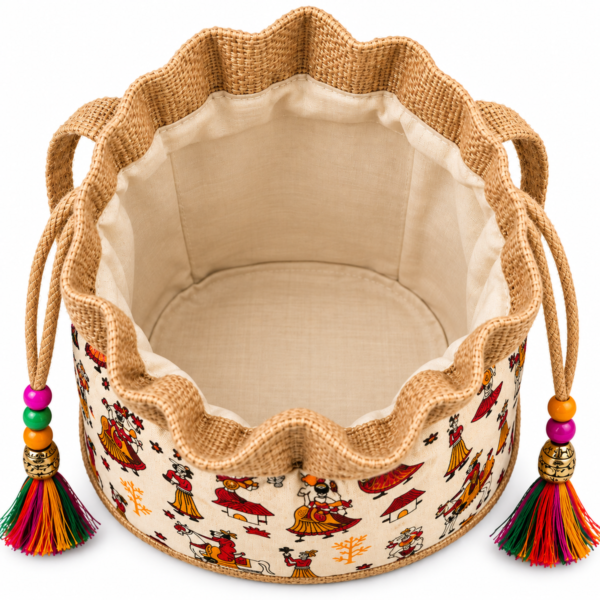 Handcrafted Pattachitra Jute Potli Drawstring Bag