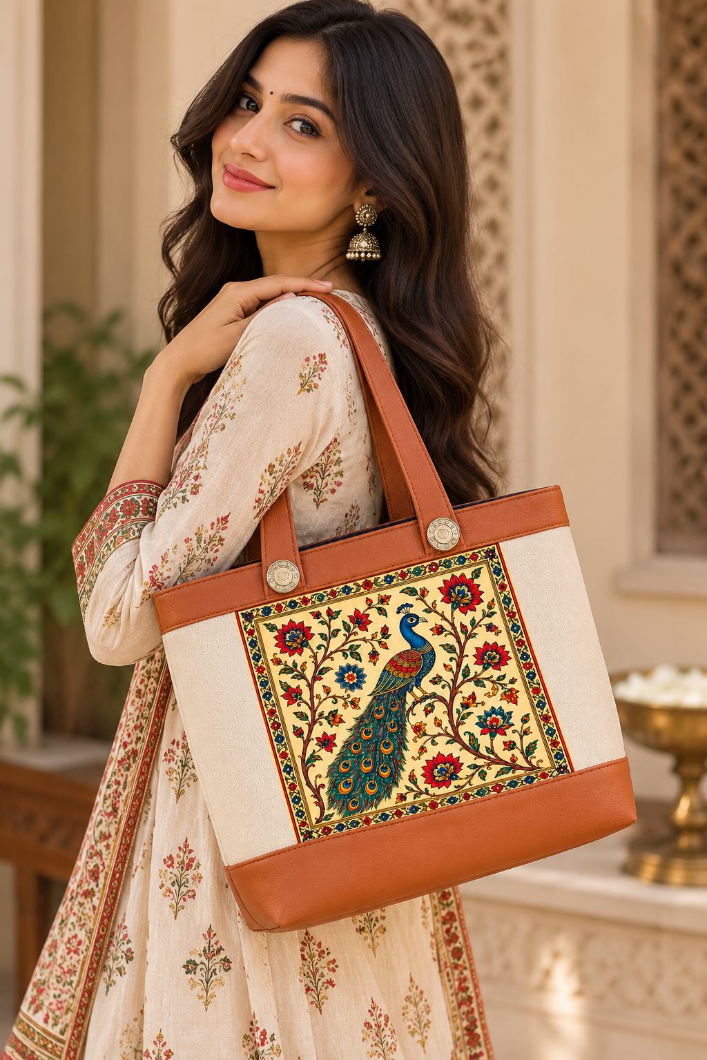 Royal Peacock Heritage Canvas Tote Bag