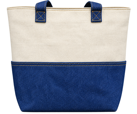 Classic Blue & Cream Canvas Tote Bag with Front Pocket
