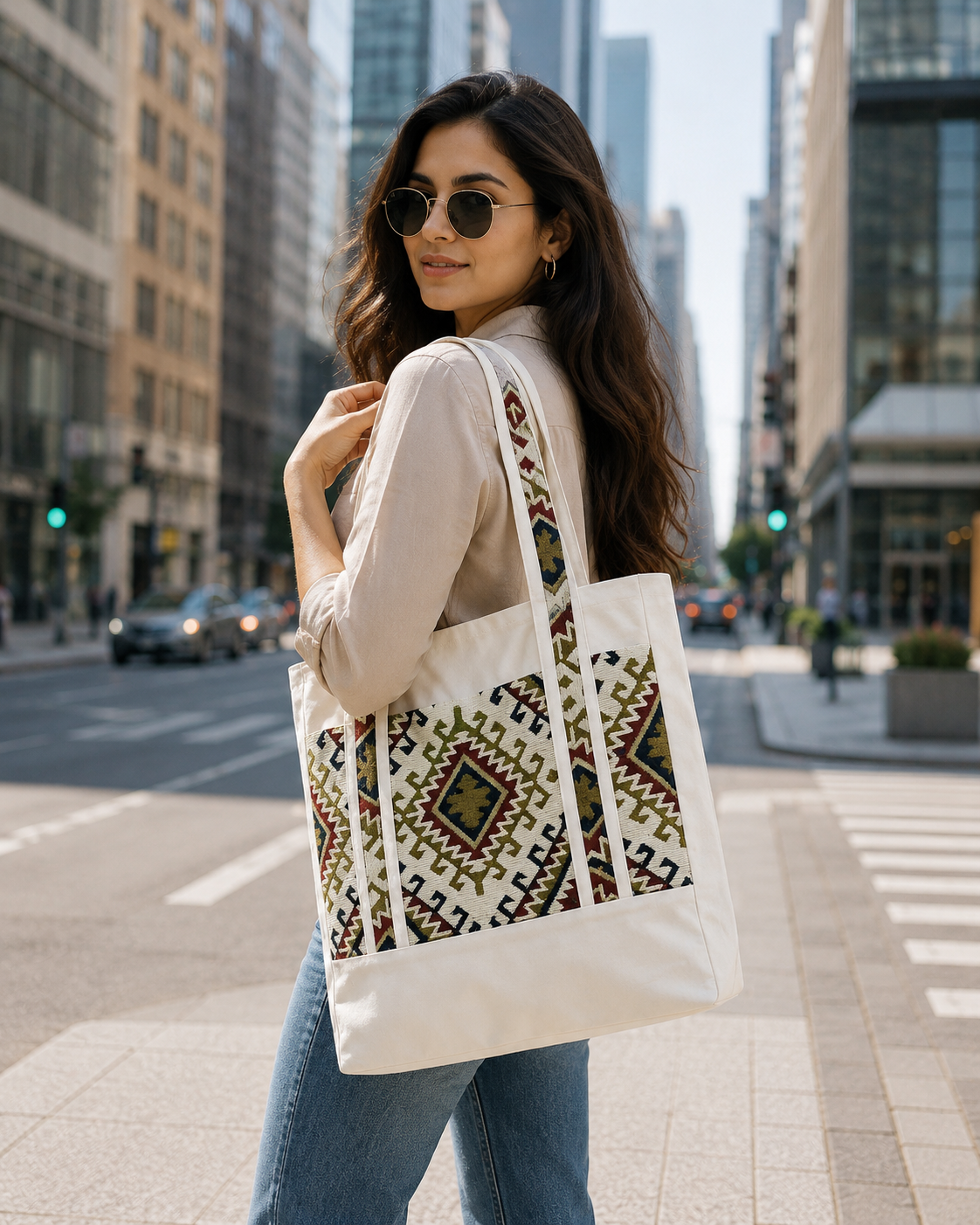 Premium Canvas and tapestry brown designed women tote bag