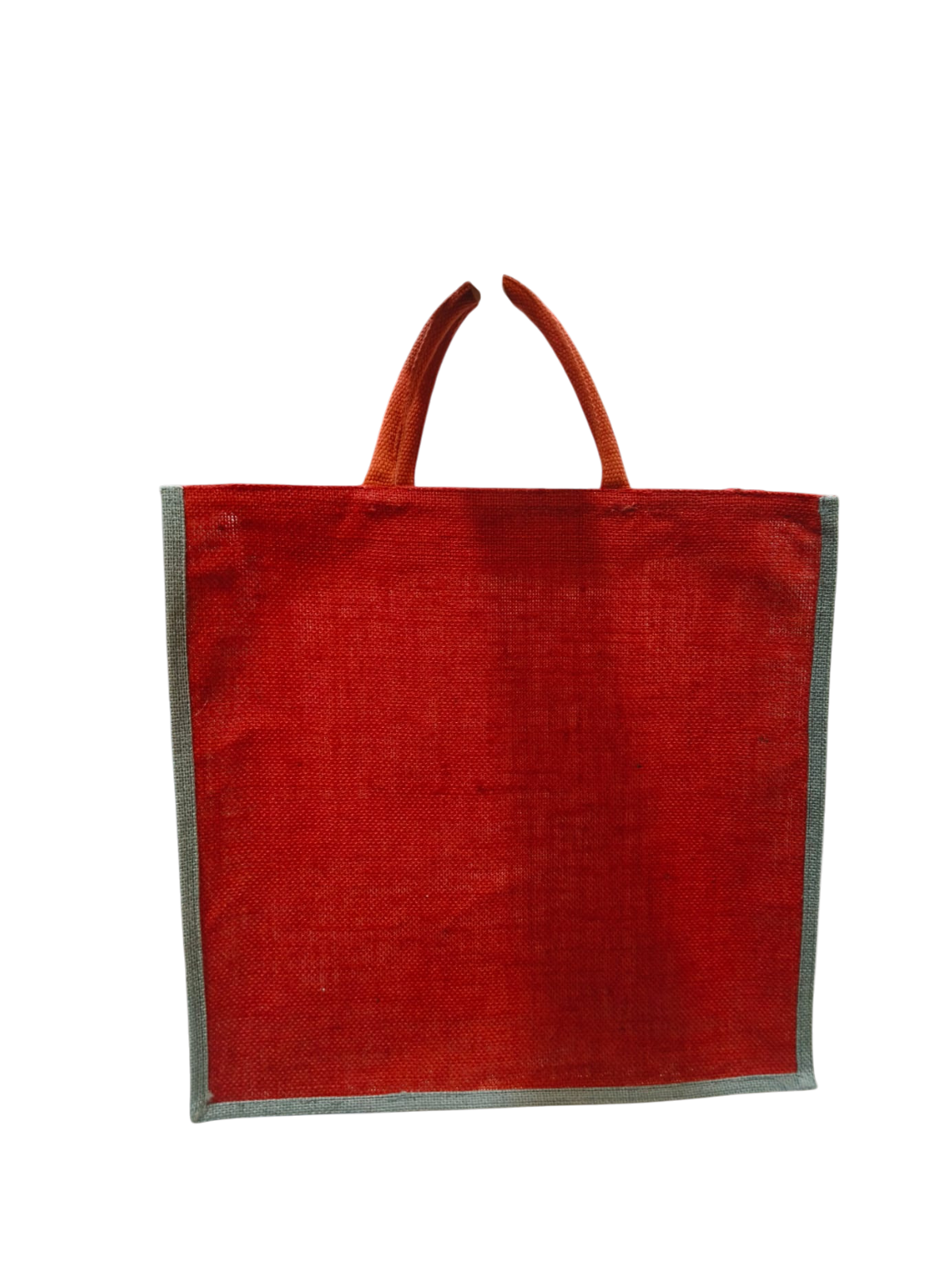 Red Jute Shopping Tote Bag with Natural Border & Rope Handles