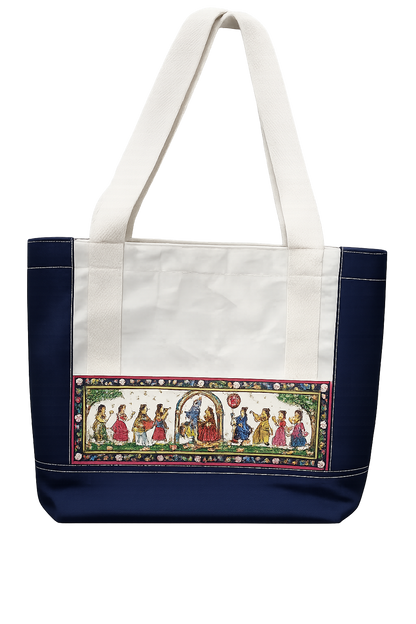 Hand crafted women denim and canvas beautiful Pattachitra Tote Bag