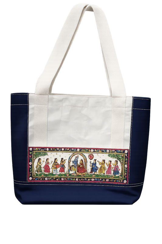 Hand crafted women denim and canvas beautiful Pattachitra Tote Bag