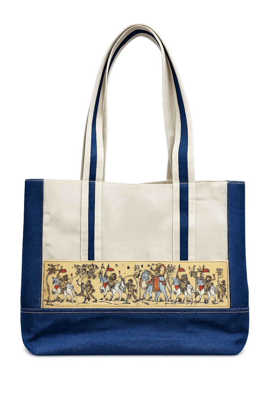 Heritage denim & Canvas Tote Women hand Bag with Ethnic pattachitra work.