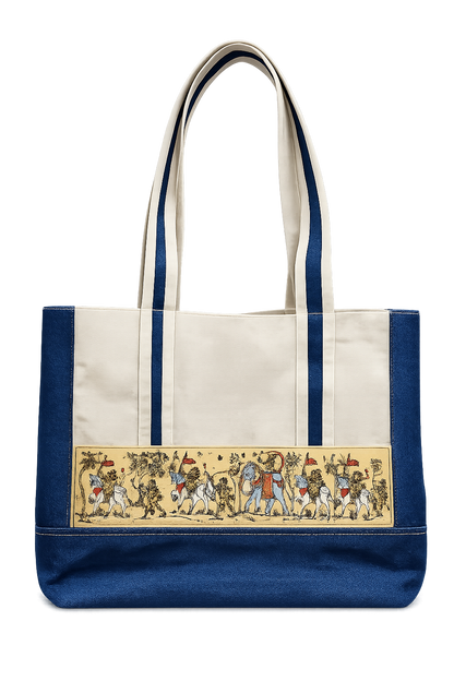 Heritage denim & Canvas Tote Women hand Bag with Ethnic pattachitra work.
