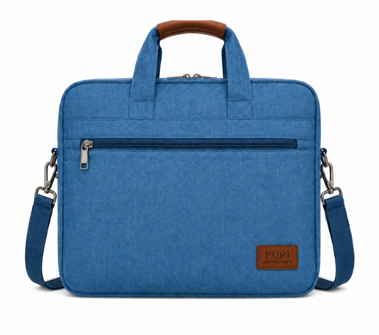 Premium Blue Fabric Laptop Bag for Men & Women – 15.6 Inch Laptop Briefcase with Shoulder Strap & Front Zipper Pocket