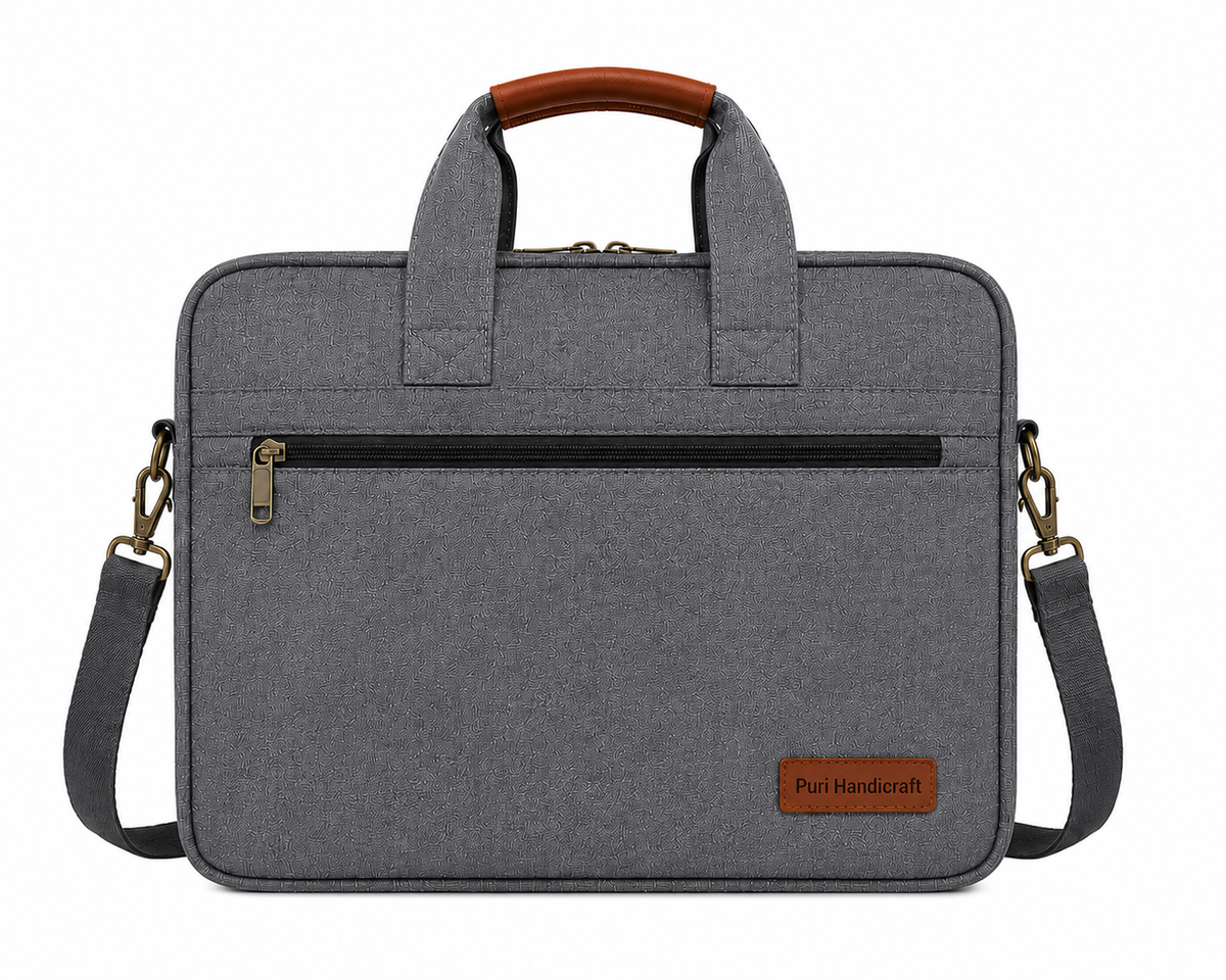 Premium Grey Textured Laptop & Office Briefcase with Shoulder Strap