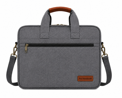 Premium Grey Textured Laptop & Office Briefcase with Shoulder Strap