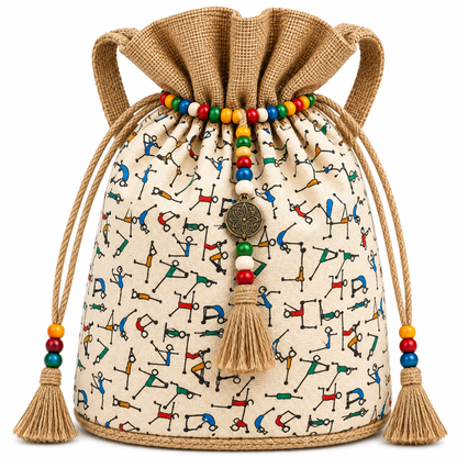 Handcrafted Folk Art Jute Potli Bag with Tassel Detailing
