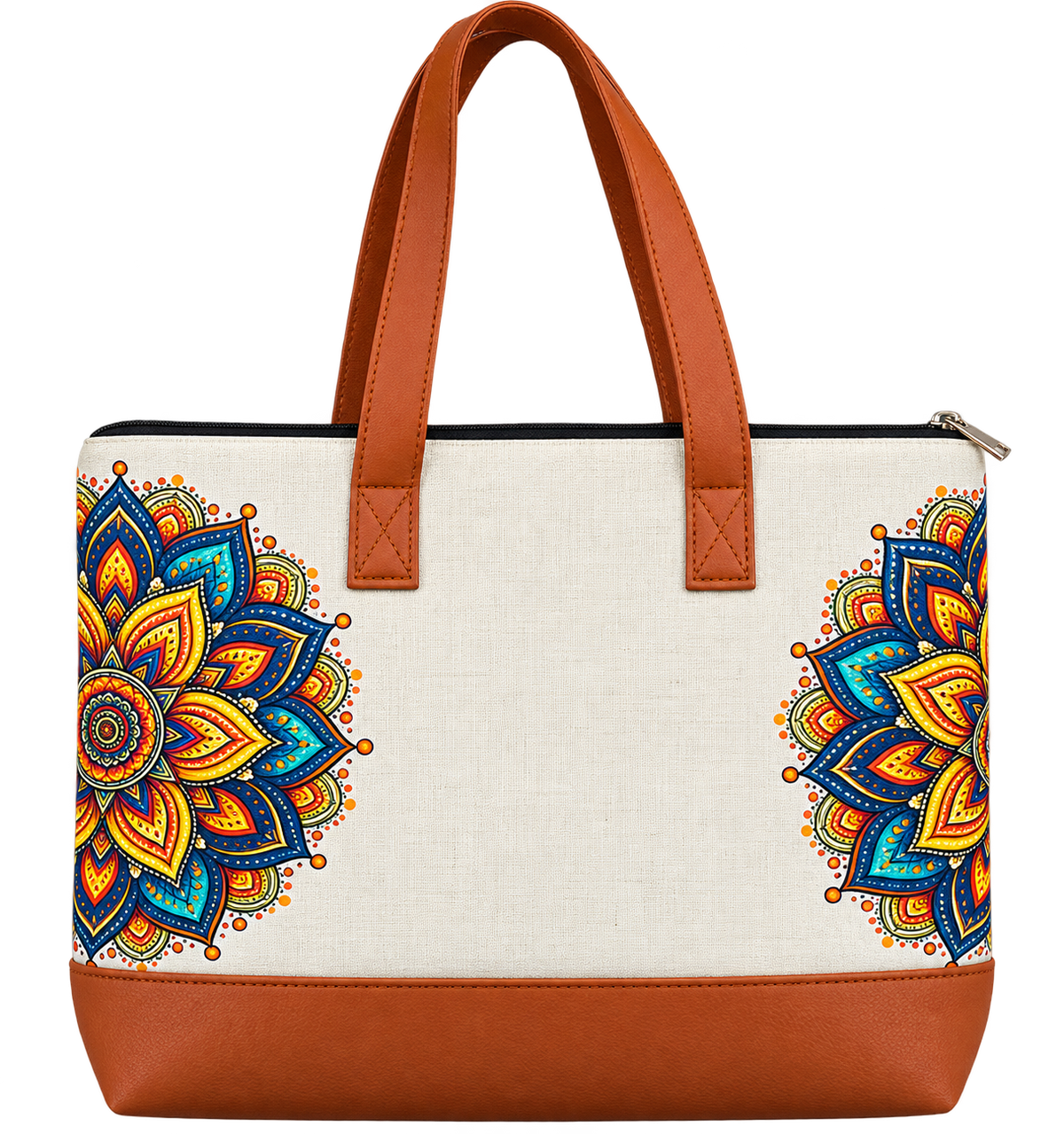 Mandala Heritage Canvas Tote Bag with Faux Leather Handles