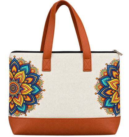 Mandala Heritage Canvas Tote Bag with Faux Leather Handles