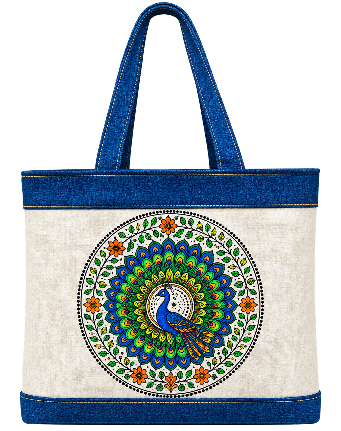 Royal Peacock Mandala Canvas Tote Bag for daily uses