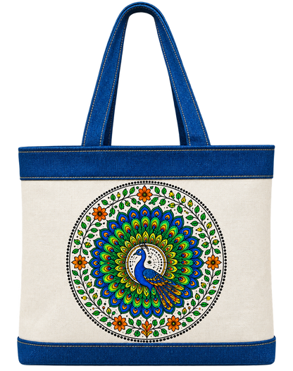 Royal Peacock Mandala Canvas Tote Bag for daily uses