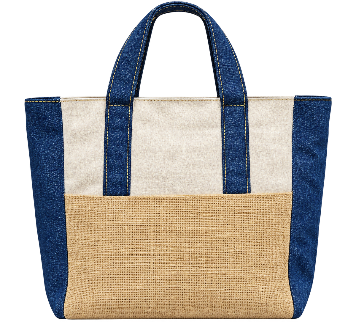 American Flag Jute & Canvas Tote Bag with Zipper
