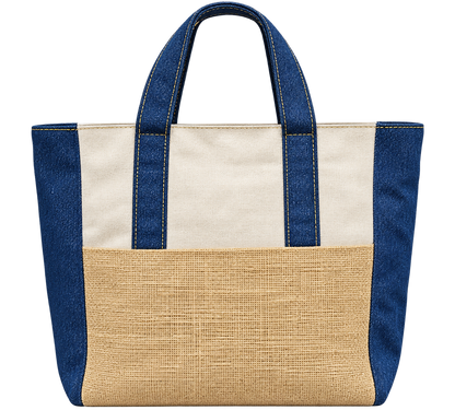 American Flag Jute & Canvas Tote Bag with Zipper