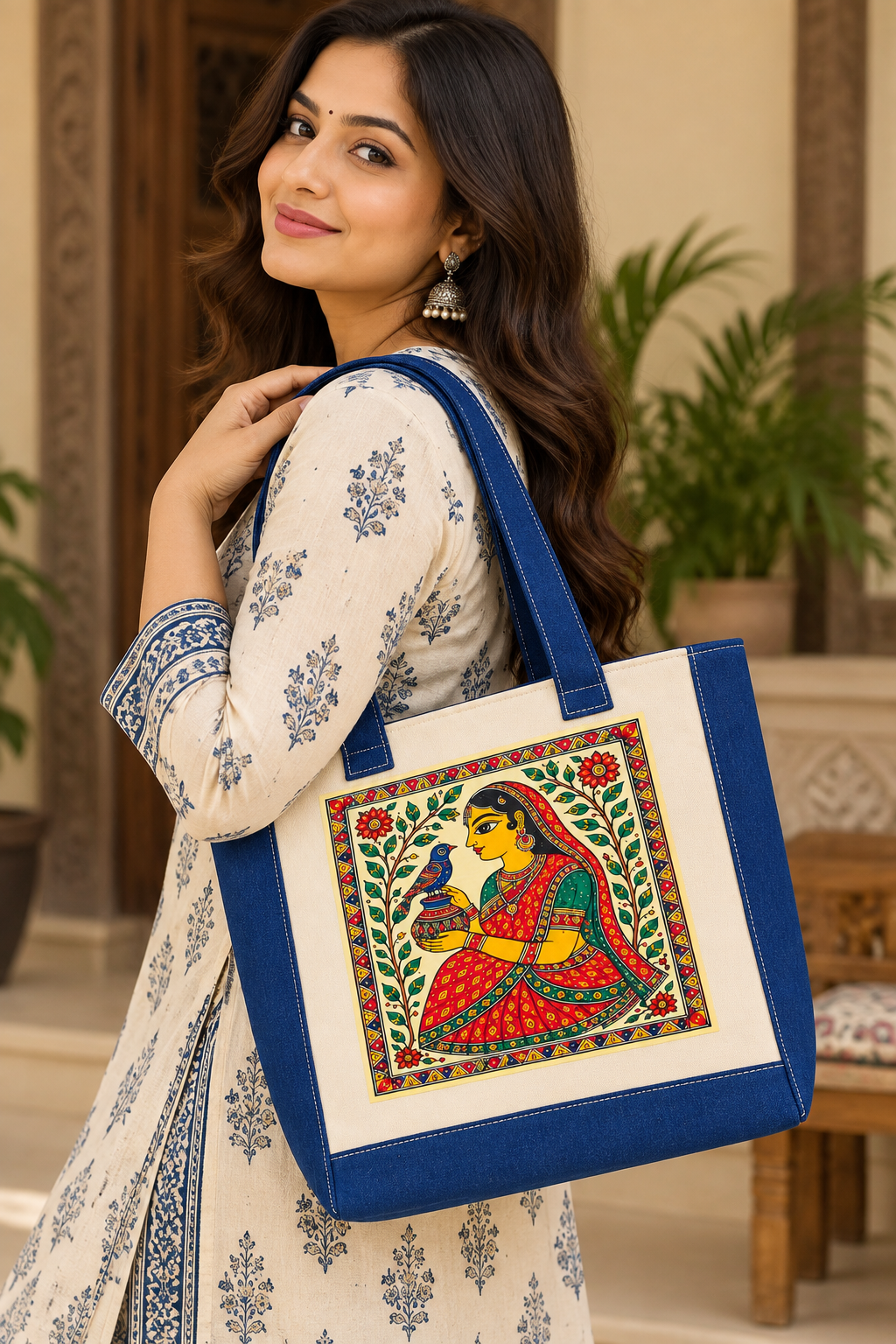 Royal Blue Traditional Art Canvas Tote Bag