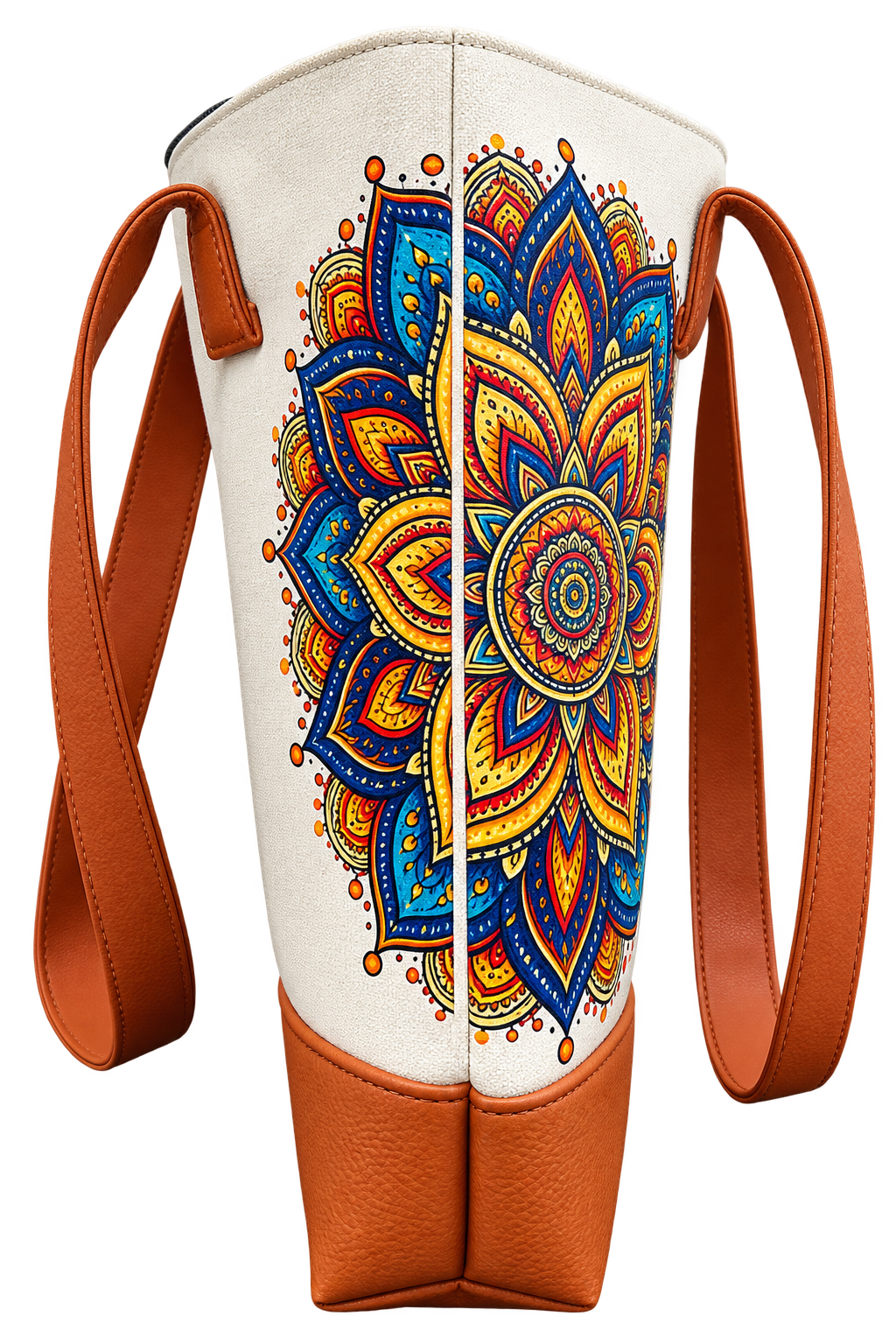 Mandala Heritage Canvas Tote Bag with Faux Leather Handles