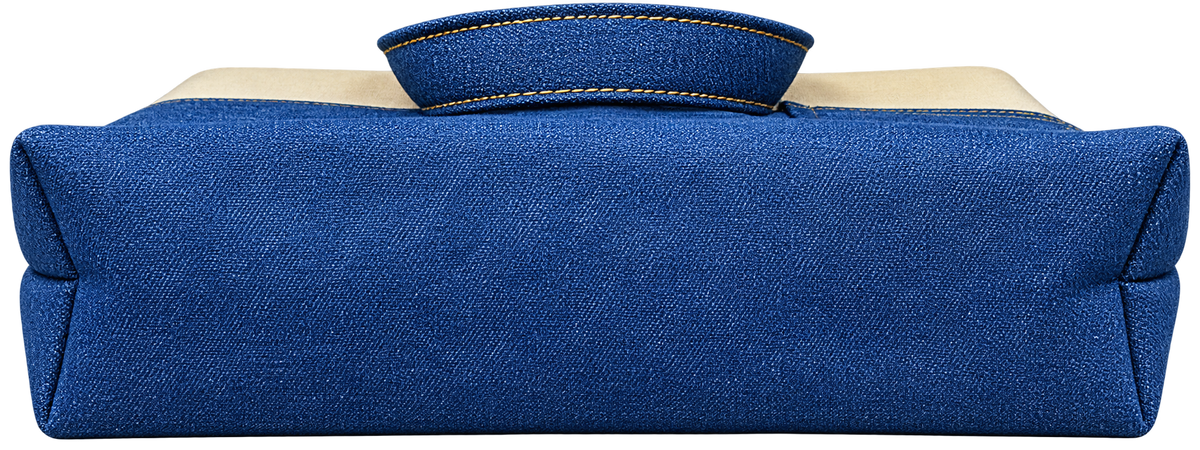 Classic Blue & Cream Canvas Tote Bag with Front Pocket