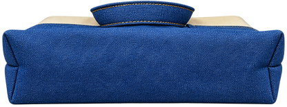 Classic Blue & Cream Canvas Tote Bag with Front Pocket