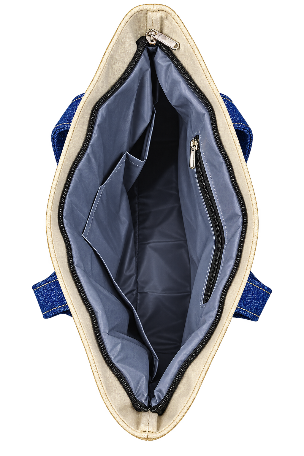 Classic Blue & Cream Canvas Tote Bag with Front Pocket