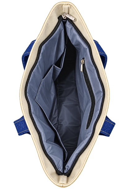Classic Blue & Cream Canvas Tote Bag with Front Pocket