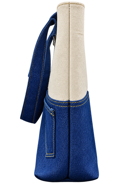 Classic Blue & Cream Canvas Tote Bag with Front Pocket