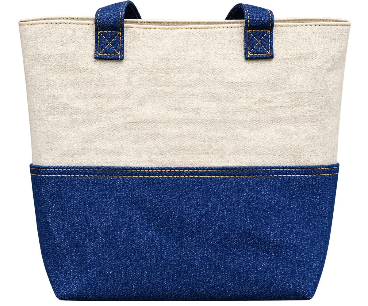 Classic Blue & Cream Canvas Tote Bag with Front Pocket