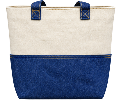 Classic Blue & Cream Canvas Tote Bag with Front Pocket