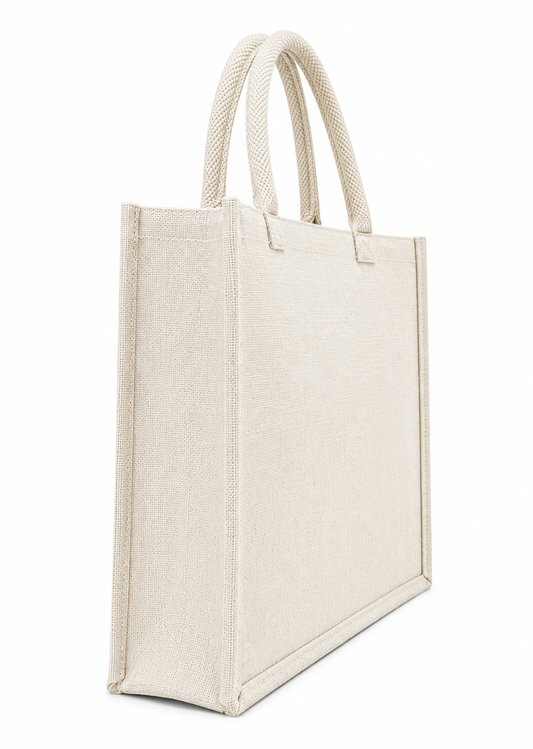 Natural off-white Jute Tote Shopping Bag.