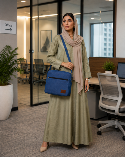 Premium Blue Fabric Laptop Bag for Men & Women – 15.6 Inch Laptop Briefcase with Shoulder Strap & Front Zipper Pocket