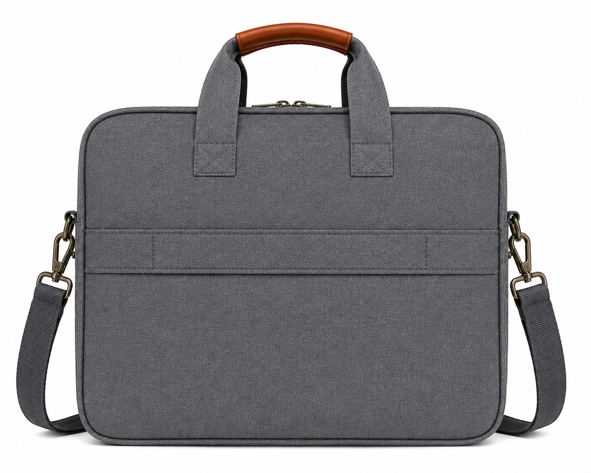 Premium Grey Textured Laptop & Office Briefcase with Shoulder Strap
