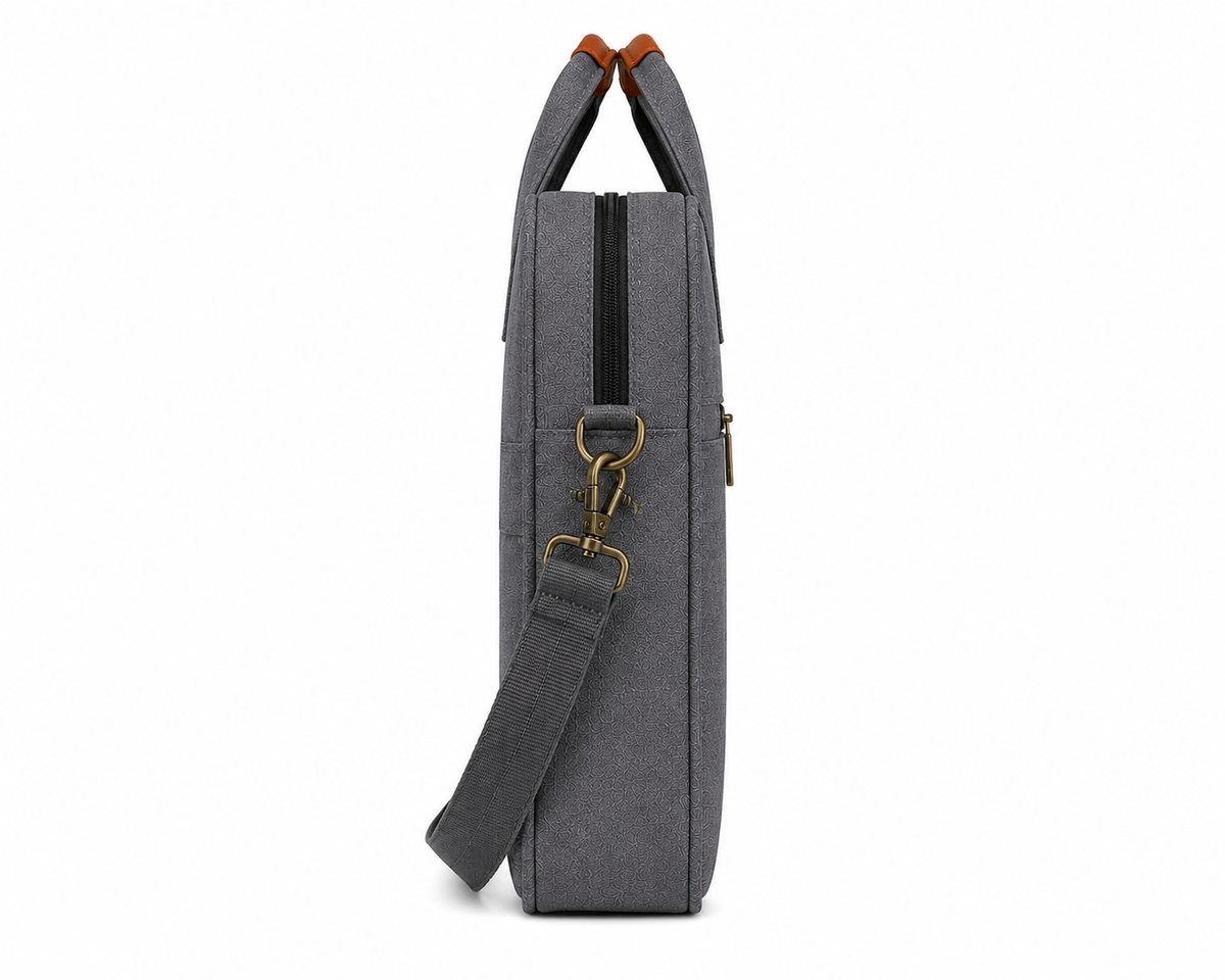 Premium Grey Textured Laptop & Office Briefcase with Shoulder Strap