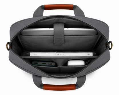 Premium Grey Textured Laptop & Office Briefcase with Shoulder Strap
