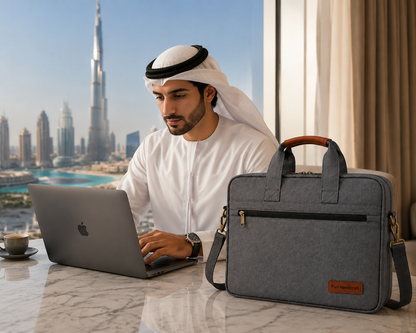 Premium Grey Textured Laptop & Office Briefcase with Shoulder Strap