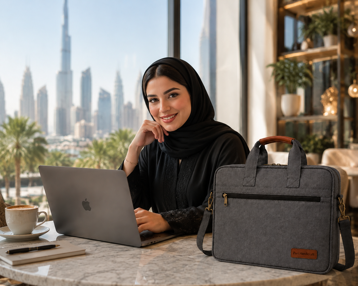 Premium Grey Textured Laptop & Office Briefcase with Shoulder Strap