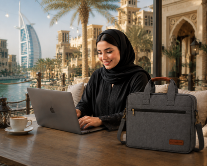 Premium Grey Textured Laptop & Office Briefcase with Shoulder Strap