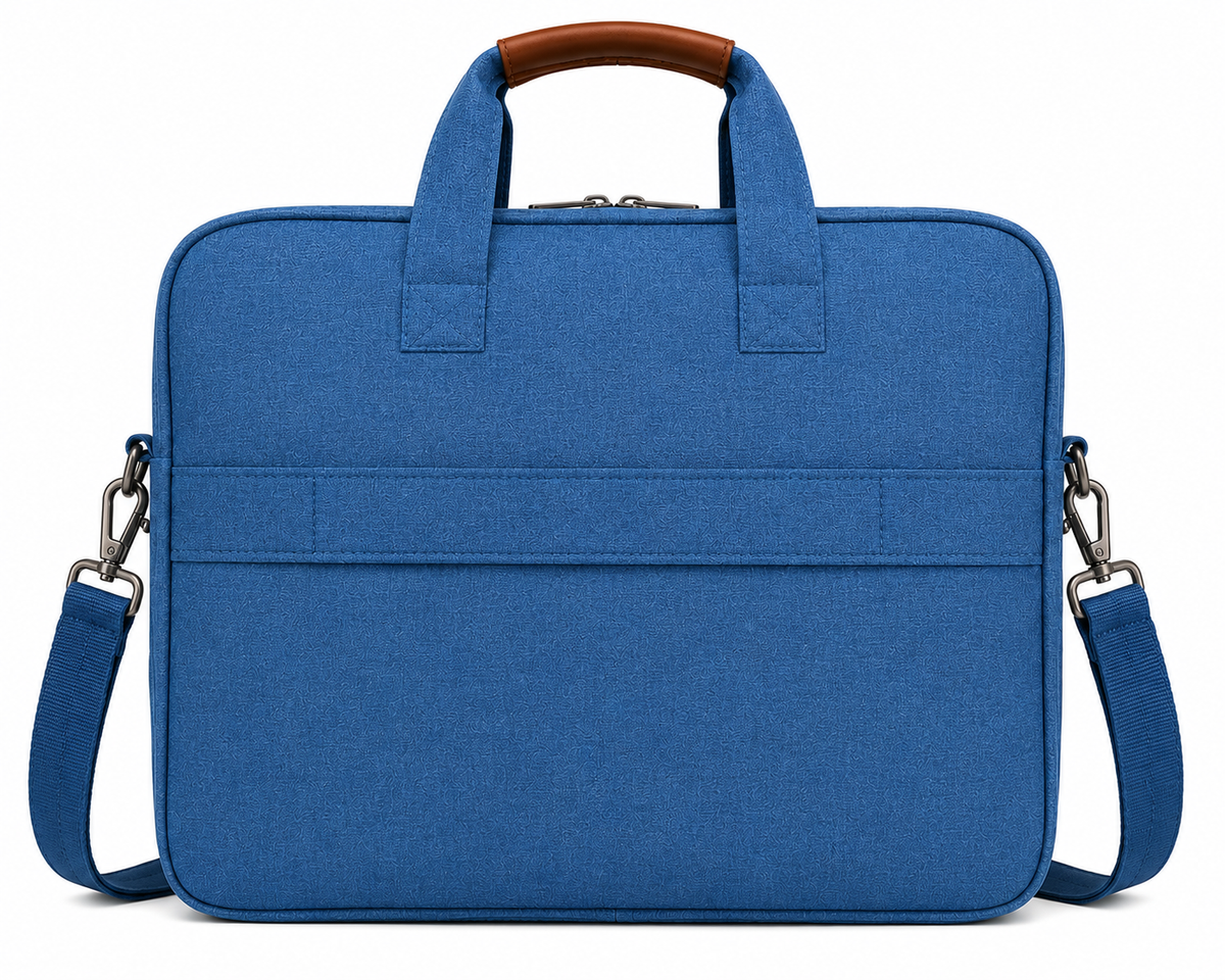 Premium Blue Fabric Laptop Bag for Men & Women – 15.6 Inch Laptop Briefcase with Shoulder Strap & Front Zipper Pocket