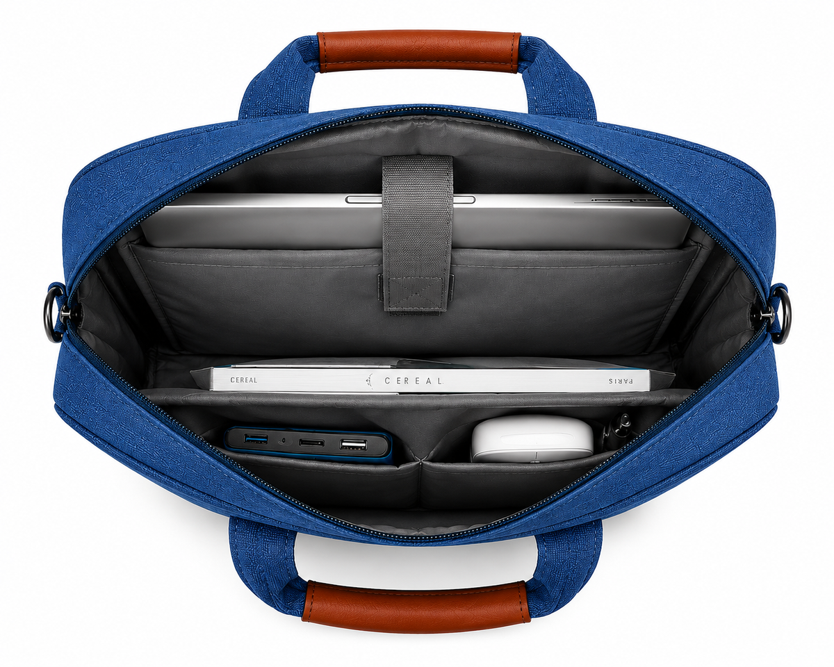 Premium Blue Fabric Laptop Bag for Men & Women – 15.6 Inch Laptop Briefcase with Shoulder Strap & Front Zipper Pocket