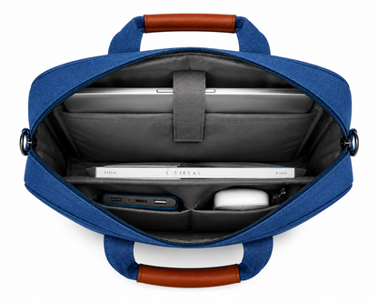 Premium Blue Fabric Laptop Bag for Men & Women – 15.6 Inch Laptop Briefcase with Shoulder Strap & Front Zipper Pocket