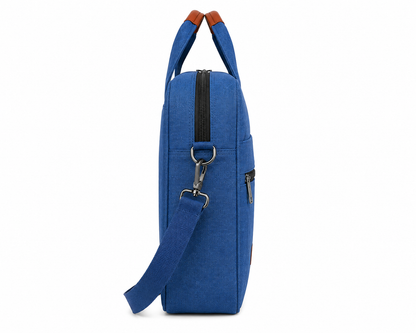 Premium Blue Fabric Laptop Bag for Men & Women – 15.6 Inch Laptop Briefcase with Shoulder Strap & Front Zipper Pocket