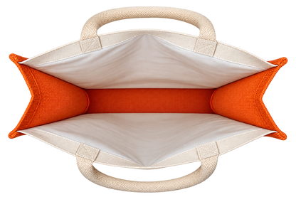 Natural Jute Canvas Tote Bag with Orange Border & Rope Handles