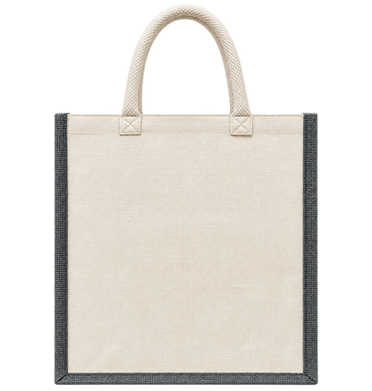 Natural Jute Canvas Tote Bag with Orange Border & Rope Handles