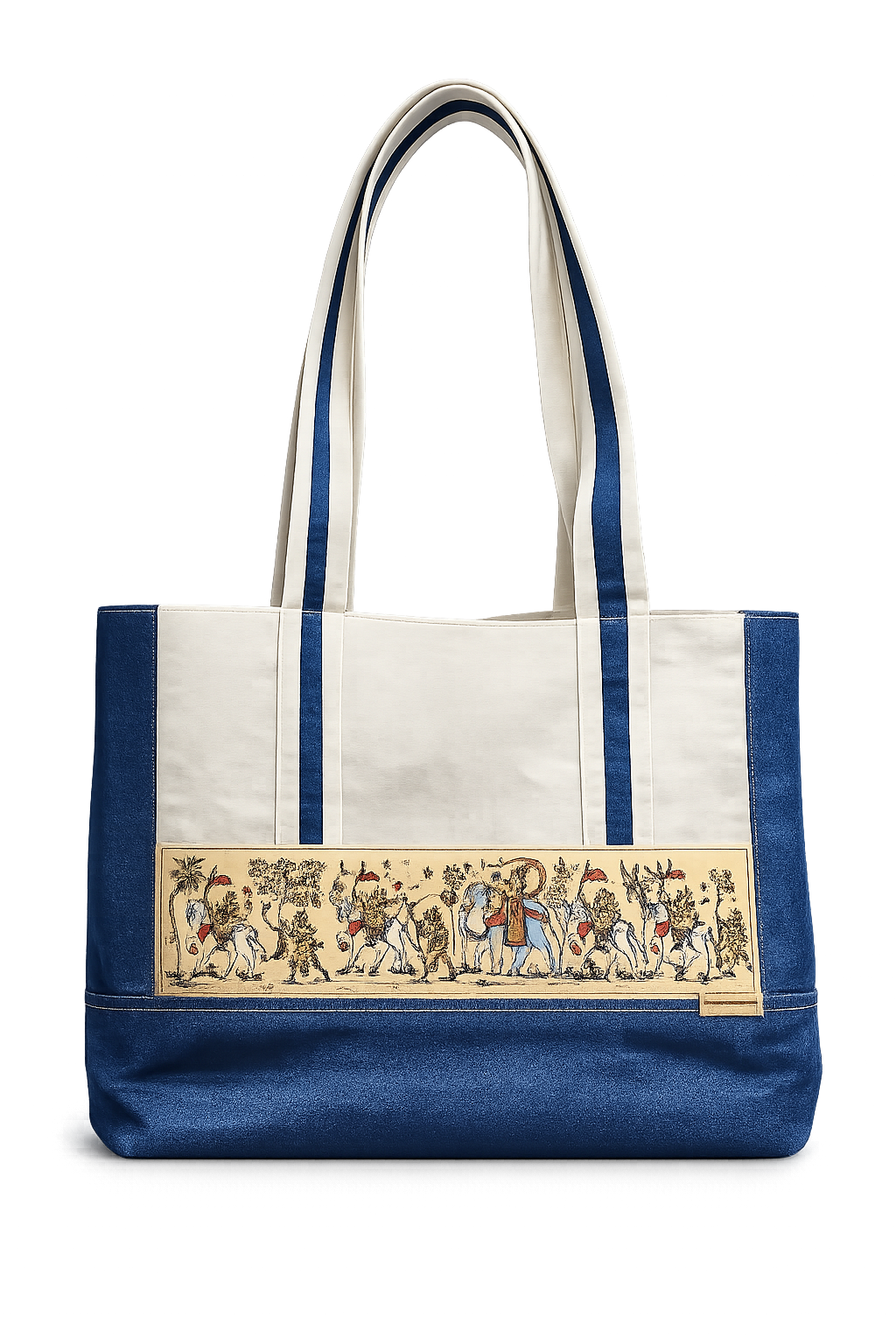 Heritage denim & Canvas Tote Women hand Bag with Ethnic pattachitra work.