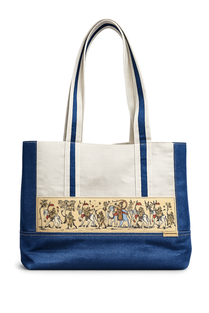 Heritage denim & Canvas Tote Women hand Bag with Ethnic pattachitra work.