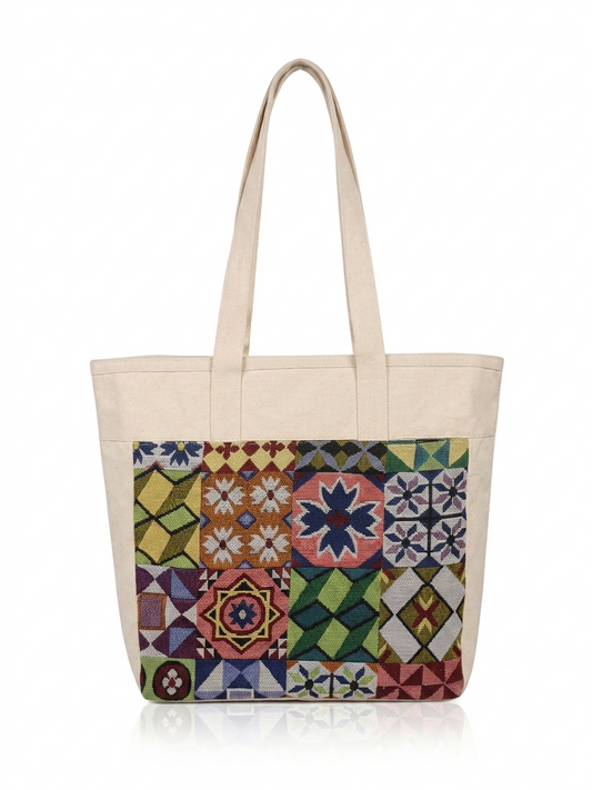 Multicolor Ethnic Patchwork tapestry and Canvas Tote Bag for daily uses