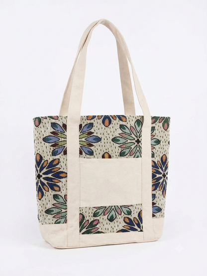 Floral Geometric Printed tapestry and Canvas Tote Bag – Multicolor Ethnic Design