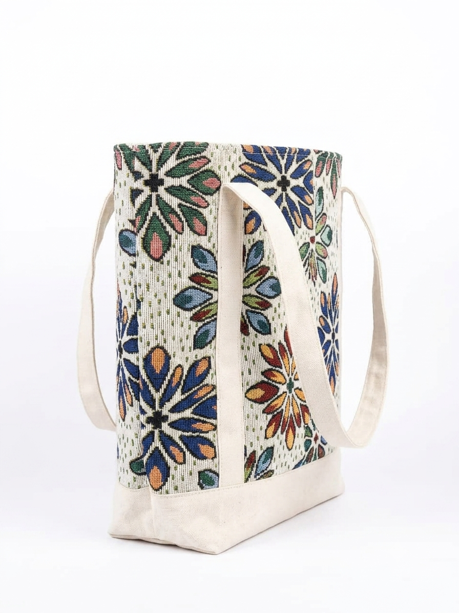 Floral Geometric Printed tapestry and Canvas Tote Bag – Multicolor Ethnic Design