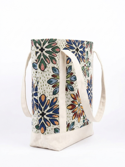 Floral Geometric Printed tapestry and Canvas Tote Bag – Multicolor Ethnic Design