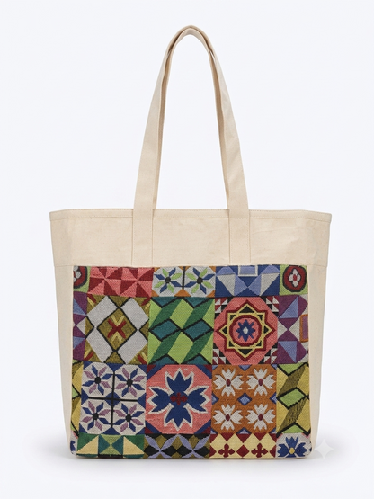 Multicolor Ethnic Patchwork tapestry and Canvas Tote Bag for daily uses