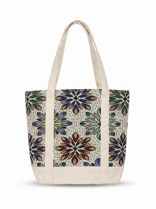Floral Geometric Printed tapestry and Canvas Tote Bag – Multicolor Ethnic Design